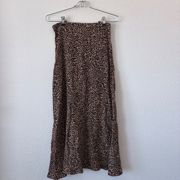 Reformation Leopard Print Midi Slip Skirt Tan Black Viscose Blend Size 2 - Picture 1 of 7